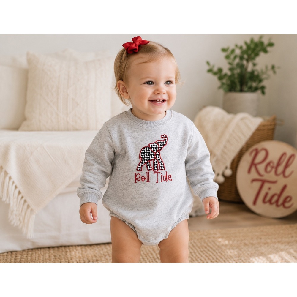 Kids 2T Roll Tide Alabama Appliqué Elephant Embroidered Bubble Romper